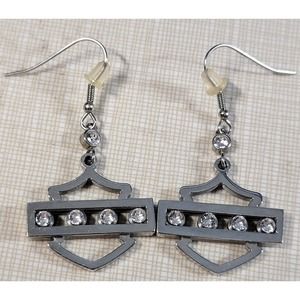 HARLEY DAVIDSON Stainless Steel Moving Crystal Shield Dangle Earrings 99419-14VW